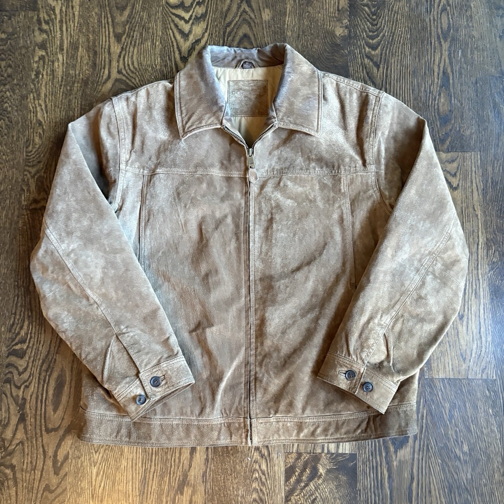 Vtg 90s Dockers Suede Leather Bomber Jacket Mens XL Brown Quilted Patina Outdoor